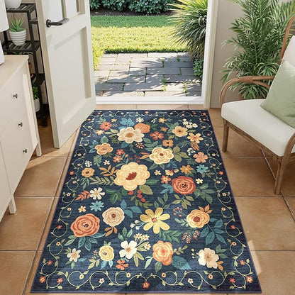 DUKINO 3x4 Area Rug, Lightweight Non Slip Washable Floral Rug, Indoor Low Pile - Image 2