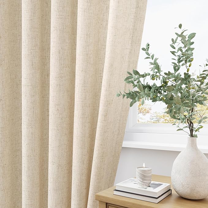 Beige 80 Inch Curtains for Living Room Dining 2 Panels Set Burlap Linen - Image 3