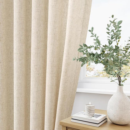 Beige 80 Inch Curtains for Living Room Dining 2 Panels Set Burlap Linen - Image 3
