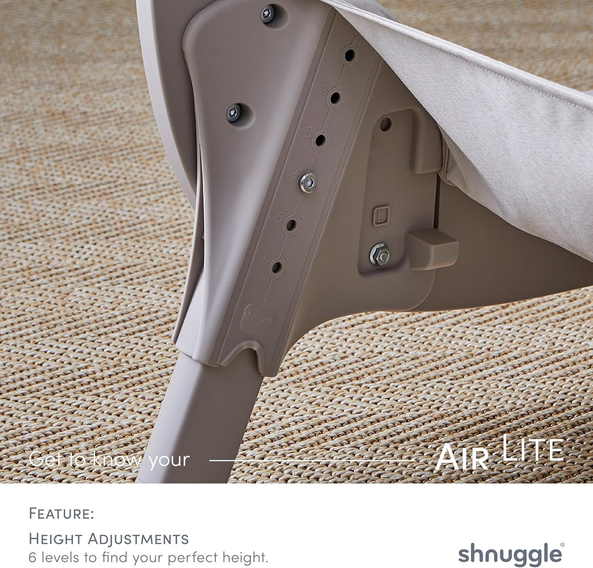 shnuggle bedside sleeper bassinet (air lite) - adjustable, side view