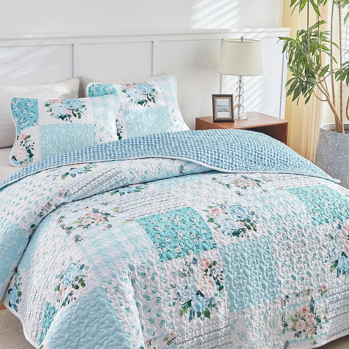 joyreap 3 pieces floral patchwork quilt set queen showing dimensions