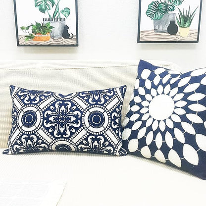 Slow Cow Linen Embroidery Lumbar Throw Pillow Cover Cushion Cover Floral - Image 2