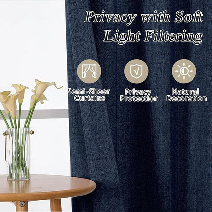 OVZME Navy Blue Valance for Windows, Light Filtering Faux Linen Textured Small - Image 7