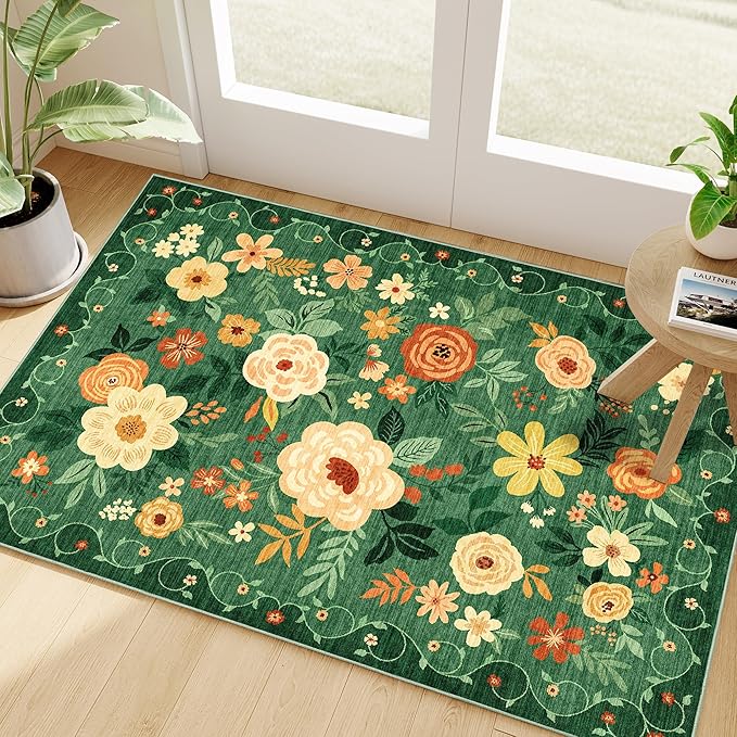 DUKINO 2x3 Rugs for Entryway, Floral Indoor Washable Door Mat, Non Slip Boho by DUKINO