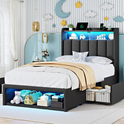 chiczhinest twin bed frames with led headboard, 2, main product view