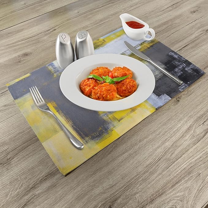 Ambesonne Yellow and Grey Place Mats Set of 8, Abstract Modern Composition - Image 2