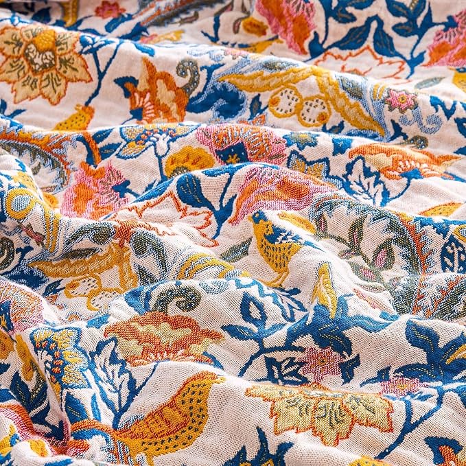 Boho Blanket Throw Quilt, 100% Cotton Soft Light Weight Throw Blankets - Image 5