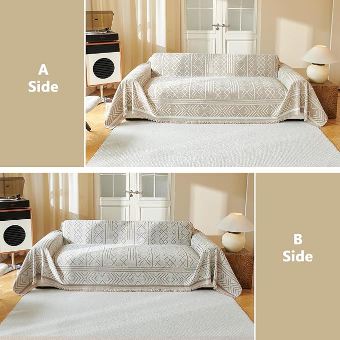 MEETSKY Boho Couch Cover Sofa Covers, Chenille Geometric Khaki Couch Covers - Image 6