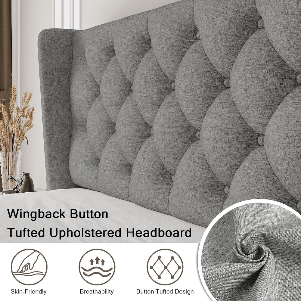 Einhomn Queen Size Platform Bed Frame with Fabric Upholstered Wingback Headbo...