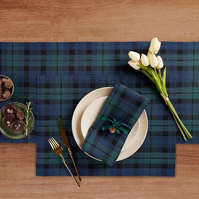 Solino Home Linen Plaid Table Runner 132 Inches Long - Image 3