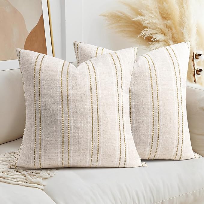 AELS 22x22 Decorative Farmhouse Linen Throw Pillow Covers, Boho Textured Pillow by AELS