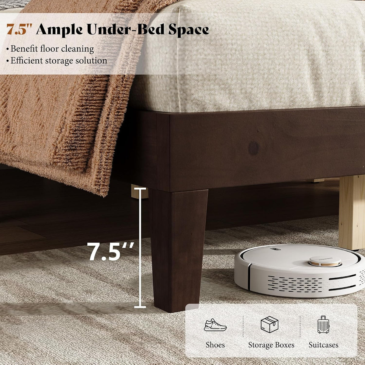 amerlife queen size solid wood bed frame with showing dimensions