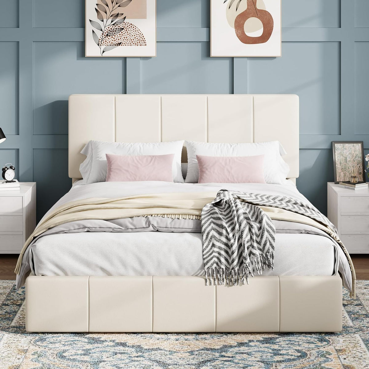 sha cerlin full size bed frame, velvet upholstered, main product view