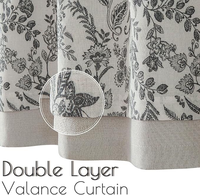 jinchan Linen Valance Curtain Farmhouse Floral Printed Small Window Curtain - Image 4