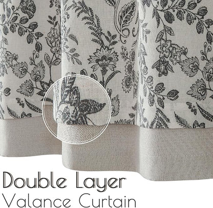 jinchan Linen Valance Curtain Farmhouse Floral Printed Small Window Curtain - Image 4