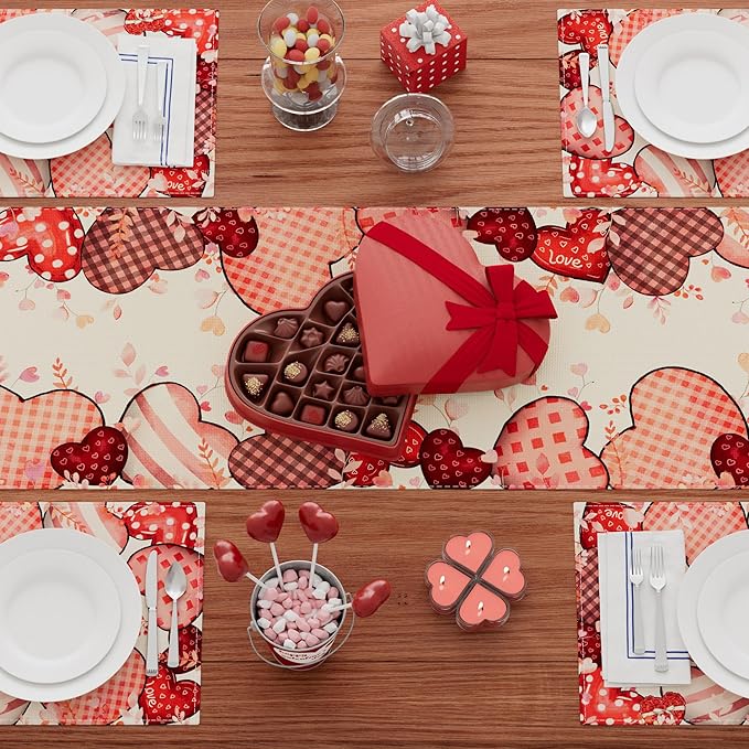XCHI Love Hearts Valentine's Day Table Runner Table Decoration - Image 4