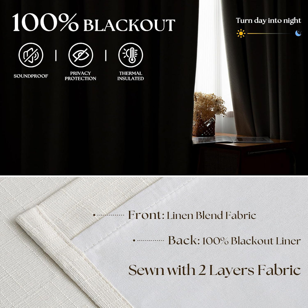 Natural Extra Wide 70 Inch Width 100% Blackout Curtains 84 Inches Long