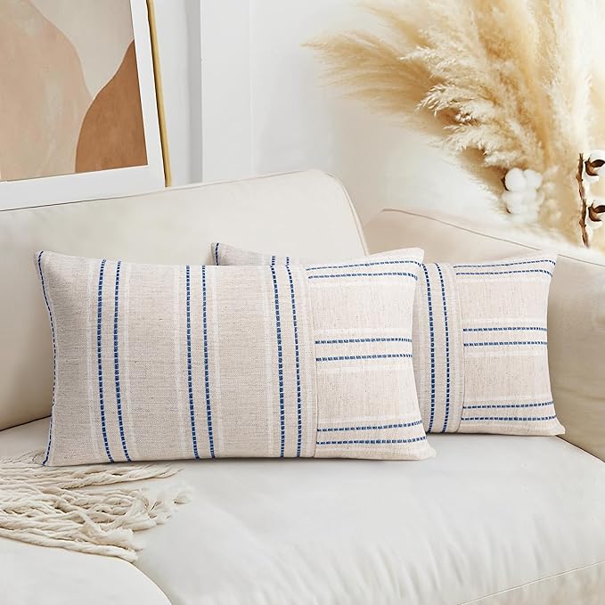 AELS 12x20 Decorative Farmhouse Linen Throw Pillow Covers, Boho Rectangle by AELS