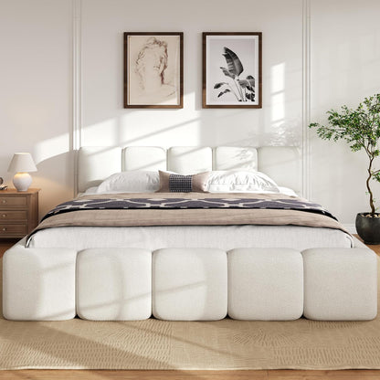 merax king boucle platform bed with thick headboard, main product view