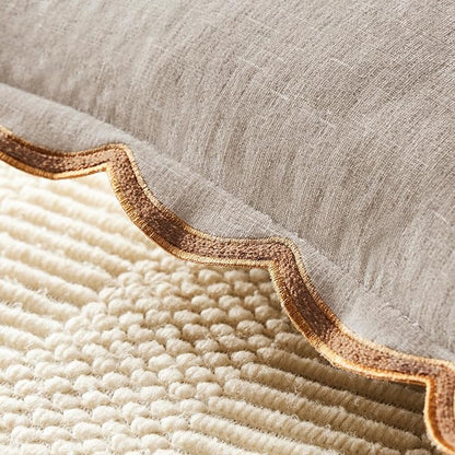 Beige Scalloped Pillow Cover Pack of 2 Spring Chenille Decorative Throw Pillow - Image 4
