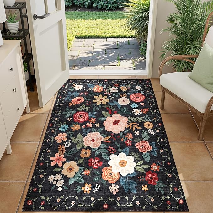 DUKINO 3x4 Area Rug, Lightweight Non Slip Washable Floral Rug, Indoor Low Pile - Image 3