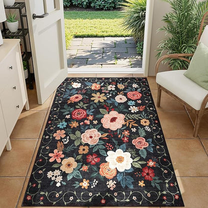 DUKINO 3x4 Area Rug, Lightweight Non Slip Washable Floral Rug, Indoor Low Pile - Image 3