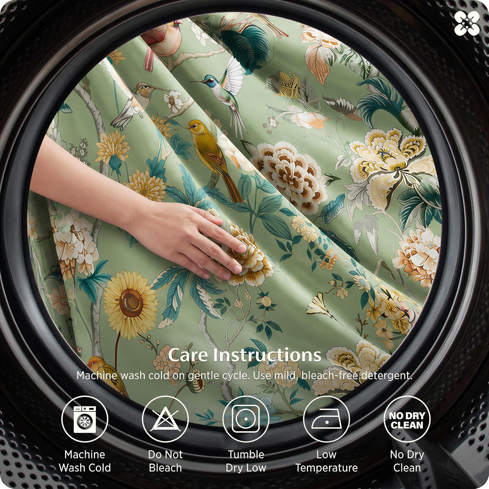 Bedsure PureWoven 100% Cotton Floral Duvet Cover Set, Queen, Green Garden