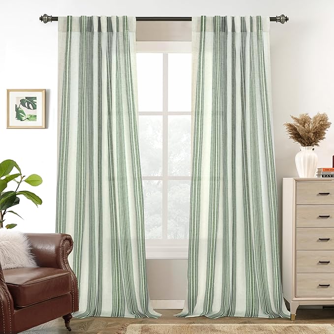DriftAway Farmhouse Vertical Striped Linen Blend Textured Light Filtering Semi by DriftAway
