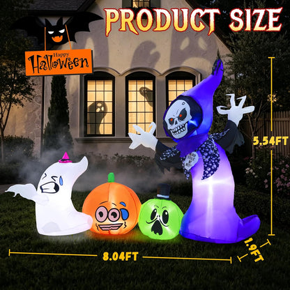 8FT Long Halloween Inflatables Outdoor Decorations with Built-in LED Lights