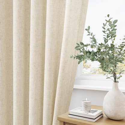 Beige Pinch Pleated Linen Curtains 84 Inch Length 2 Panels - Image 5