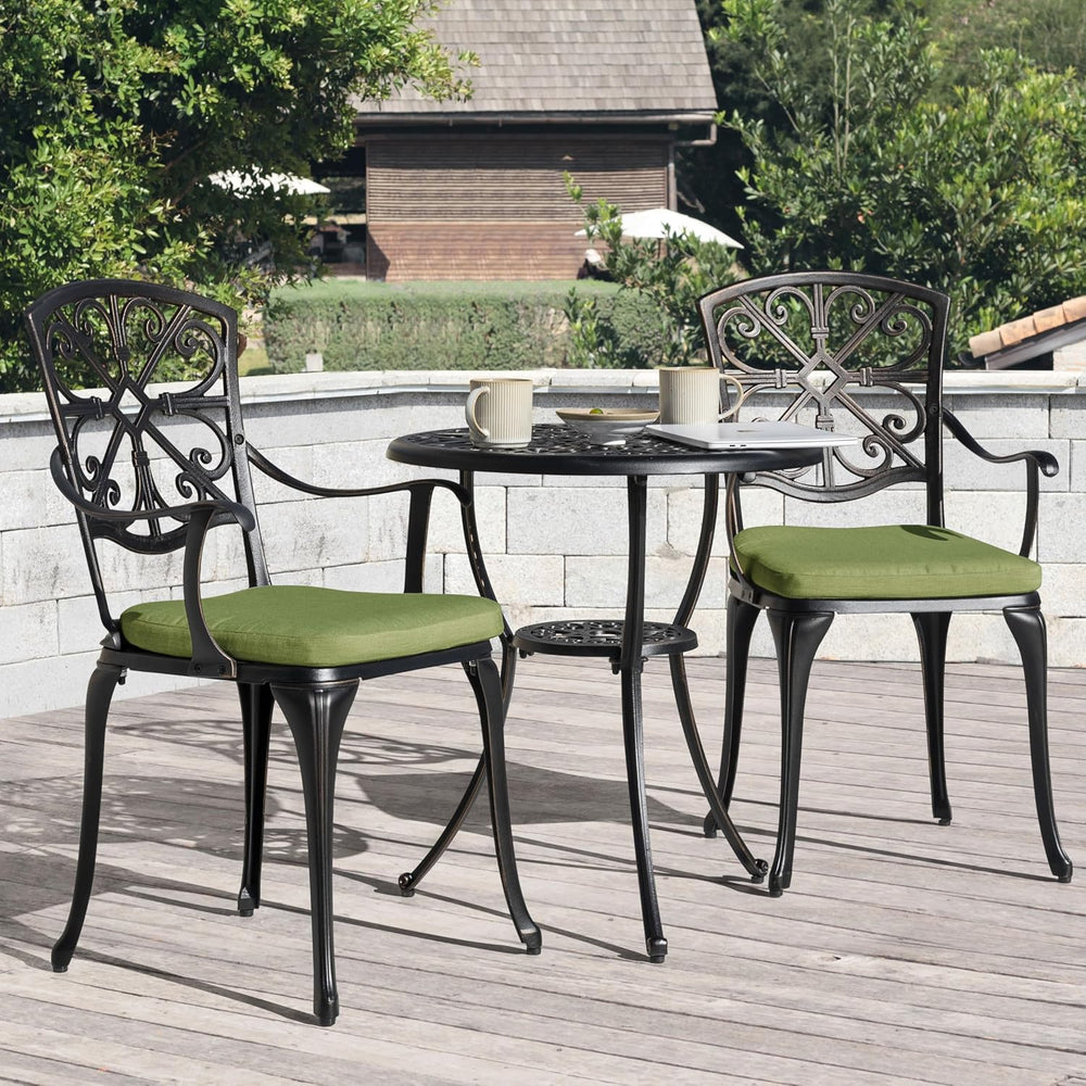NUU GARDEN 3-Piece Outdoor Bistro Set with Cushions, Round 24 Inch Cast Alumi...