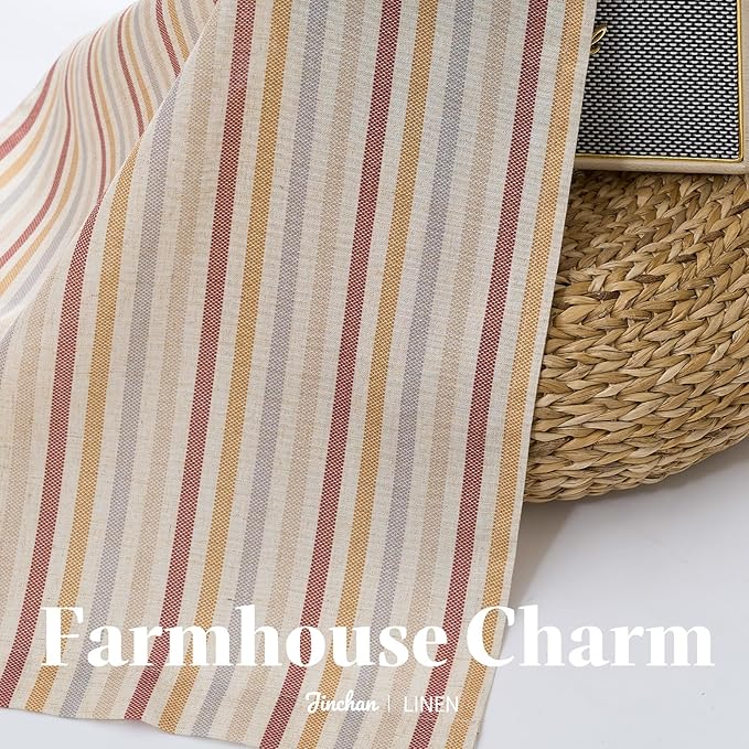jinchan Colorful Striped Linen Kitchen Curtains 24 Inch Christmas Decorations - Image 9