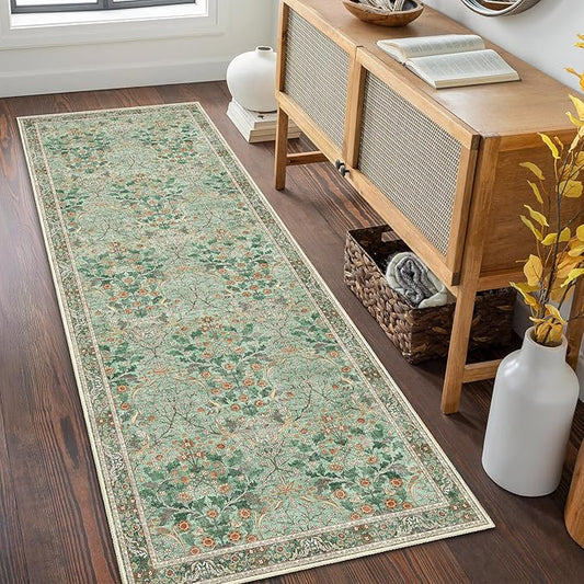 MUJOO Washable Runner Rug Green, Floral 2x6 Runners by MUJOO