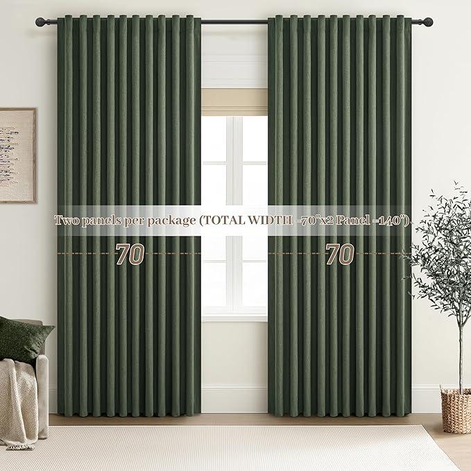 Dark Olive Green Curtains 70 Inch Length Extra Wide Pleated Black Out 96 Inch - Image 7