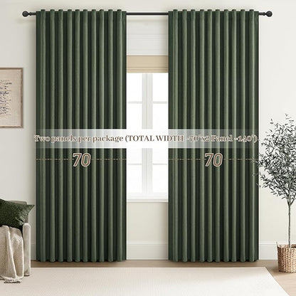 Dark Olive Green Curtains 70 Inch Length Extra Wide Pleated Black Out 96 Inch - Image 7