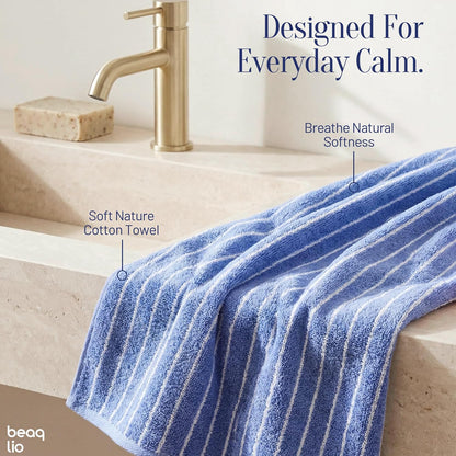100% cotton 8 pack bath towels set, striped, package contents
