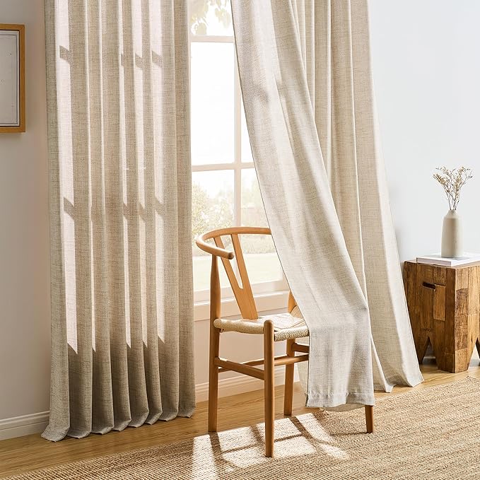 Beige Sheer Pinch Pleated Curtains 90 Inches Long 2 Panels, Back Tab Pleated - Image 5