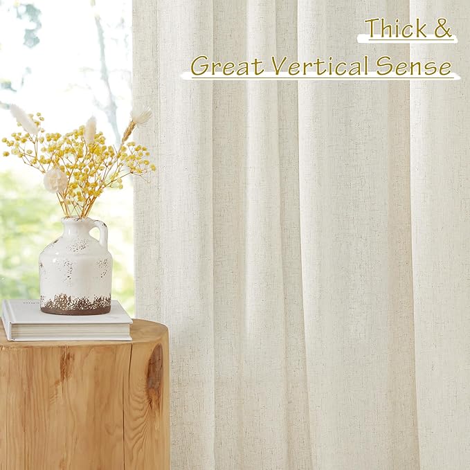 NICETOWN Natural Linen Curtains & Drapes 96 inches Long 2 Panels Set, Rod - Image 7