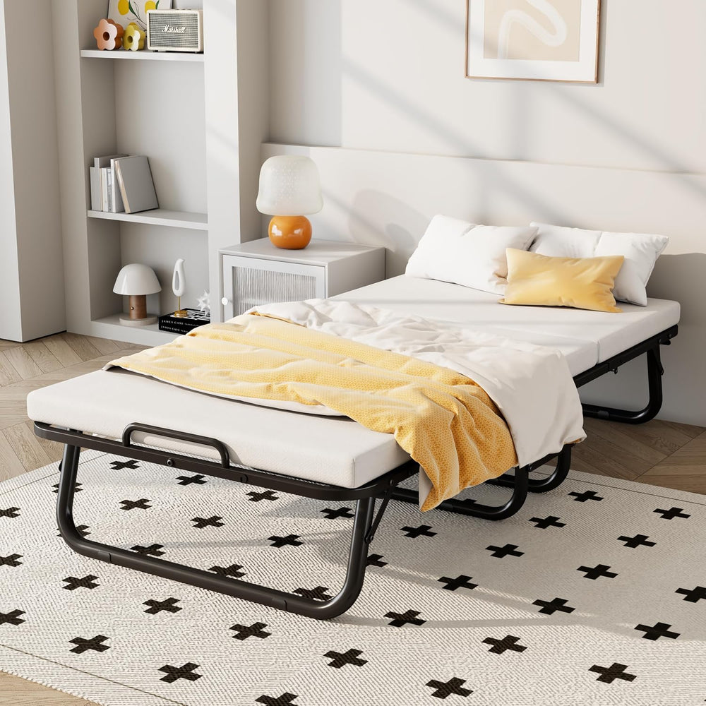 Folding Bed, 75 x 38 Portable Rollaway Guest Beds on Wheels, Foldable Bed