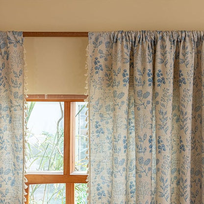 ENJOYBRIDAL Blue Floral Curtains 63 Inches Long 2 Panels Set Semi Sheer Living - Image 4