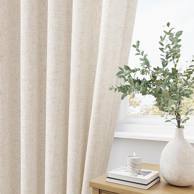 Natural Pinch Pleat Linen Curtains 102 Inch Length 2 Panels Set - Image 3