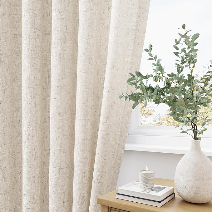 Natural Pinch Pleat Linen Curtains 108 Inch Length 2 Panels Set - Image 3