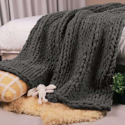 Carriediosa Chunky Knit Throw Blanket 50" X 60", 100% Hand Made Large Chenille by Carriediosa