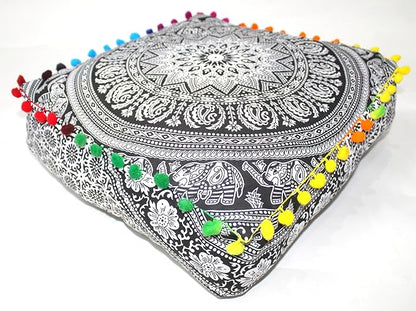 CRAFT KALA Black Elephant Flower Large Hippie Mandala Meditation Floor Ottoman - Image 4