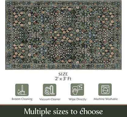 MUJOO 2x3 Washable Rug, Floral Small Area Rugs - Image 2