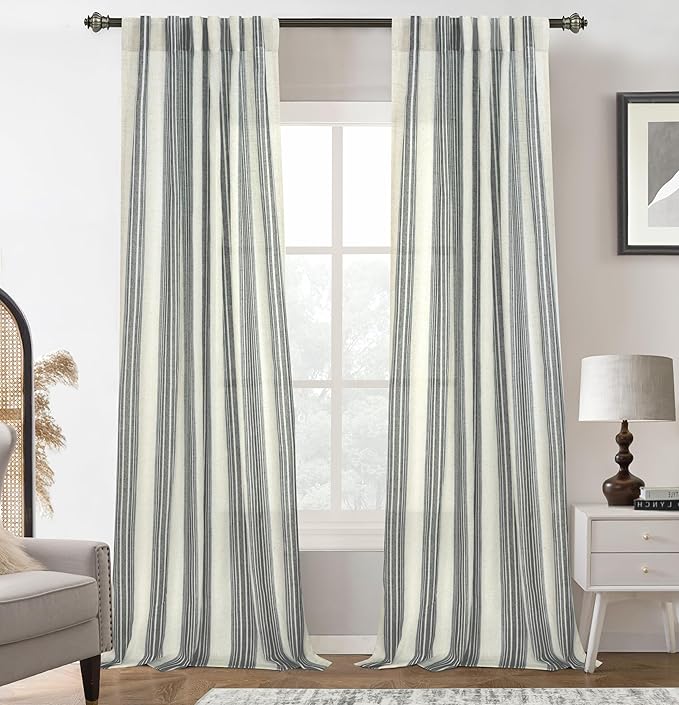DriftAway Farmhouse Vertical Striped Linen Blend Textured Light Filtering Semi by DriftAway