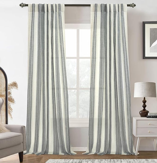 DriftAway Farmhouse Vertical Striped Linen Blend Textured Light Filtering Semi by DriftAway