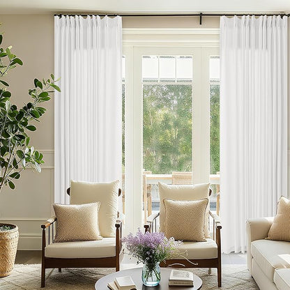 Ivory White Pinch Pleat Linen 120 Inch Curtains - Image 7