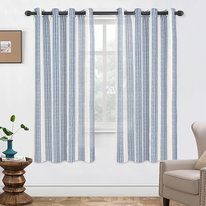 DriftAway Farmhouse Vertical Striped Linen Blend Textured Light Filtering Semi by DriftAway