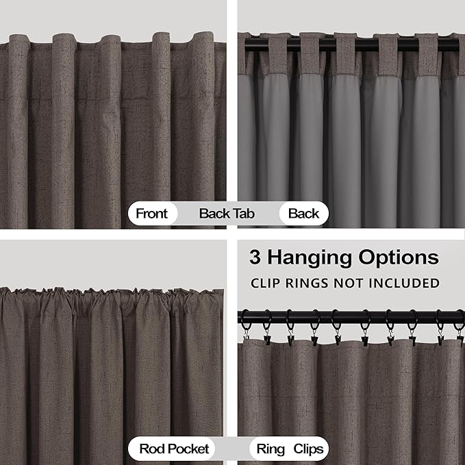 KOUFALL Brown Curtains Blackout 2 Panels, Dark Chocolate Linen Black Out Dark - Image 5